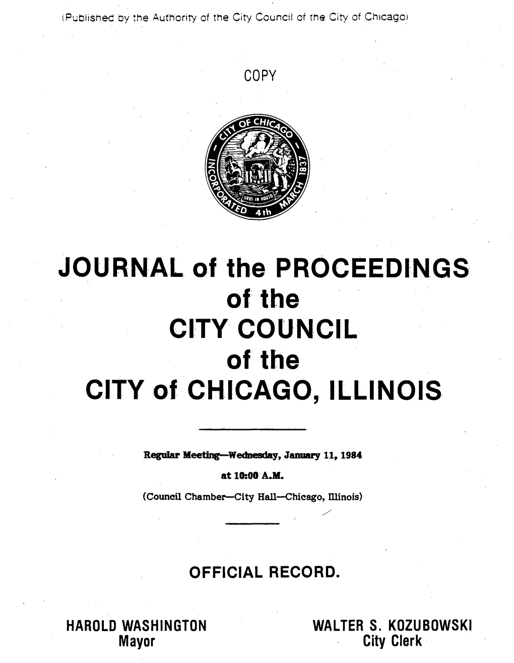 JOURNAL of the PROCEEDINGS Ofthe CITY COUNCIL of the CITY of CHICAGO, ILLINOIS