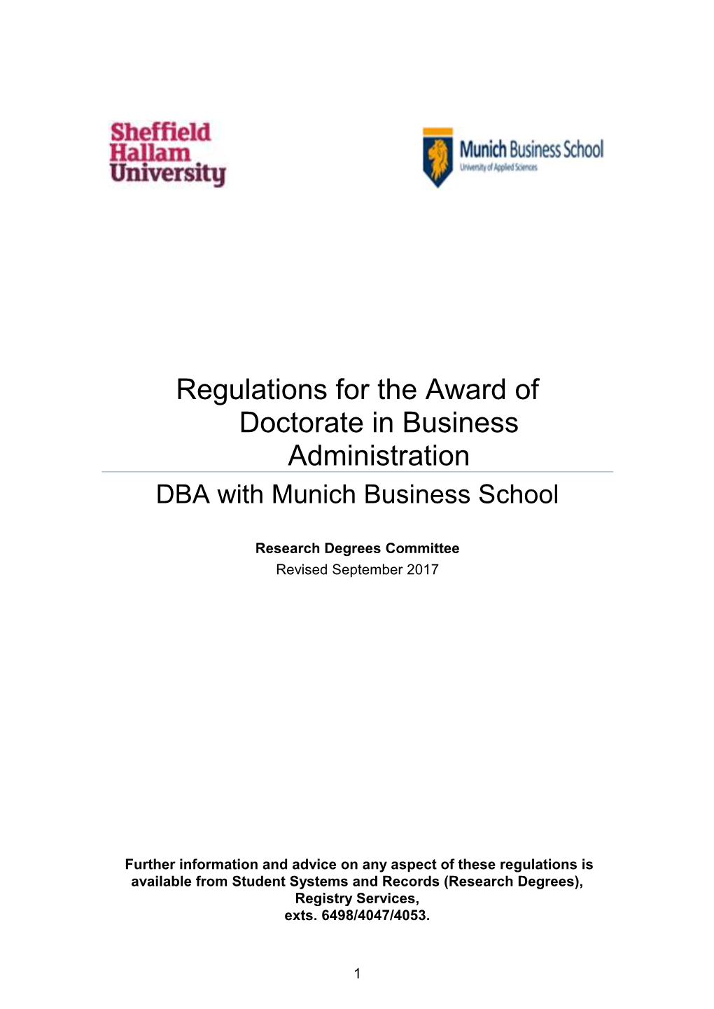 Regulations for DBA with Munich Business School 2014-15