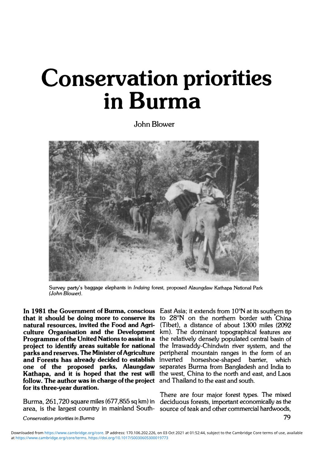 Conservation Priorities in Burma John Blower