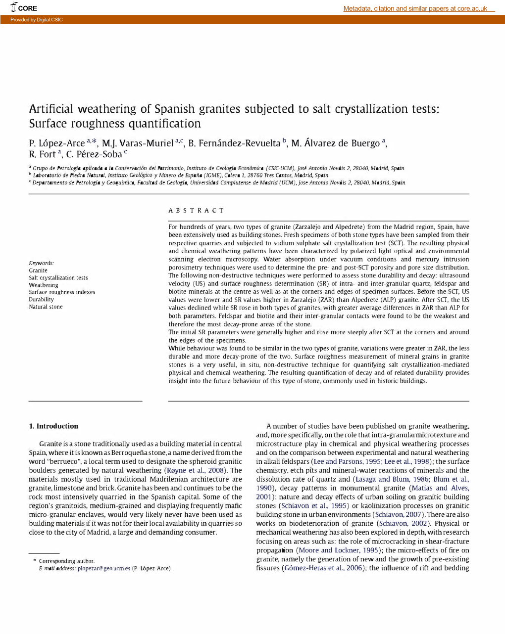 Artificial Weathering of Spanish Granites Subjected to Salt Crystallization Tests: Surface Roughness Quantification