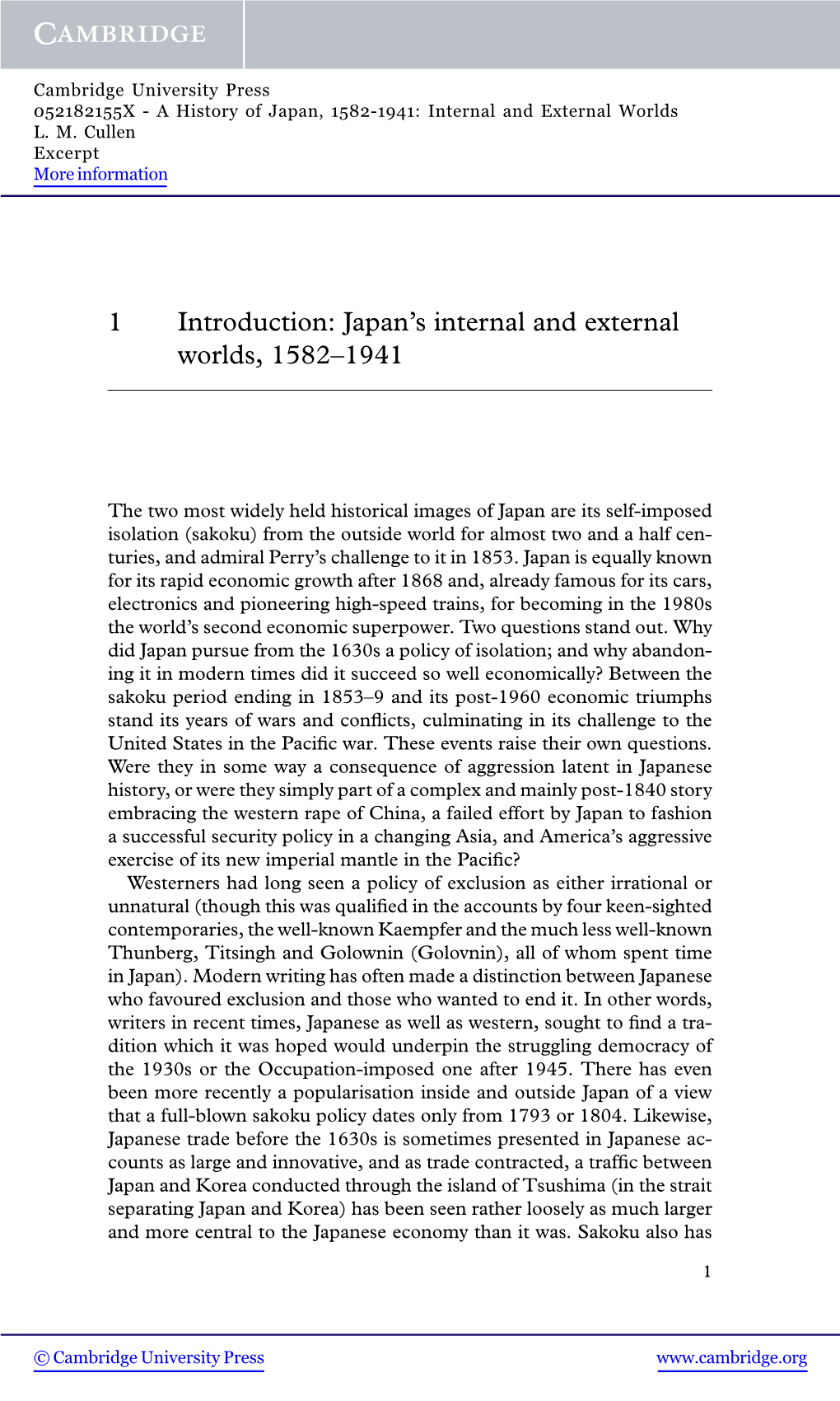 Isolation (Sakoku) from the Outside World for Almost Two and a Half Cen- Turies, and Admiral Perry’S Challenge to It in 1853