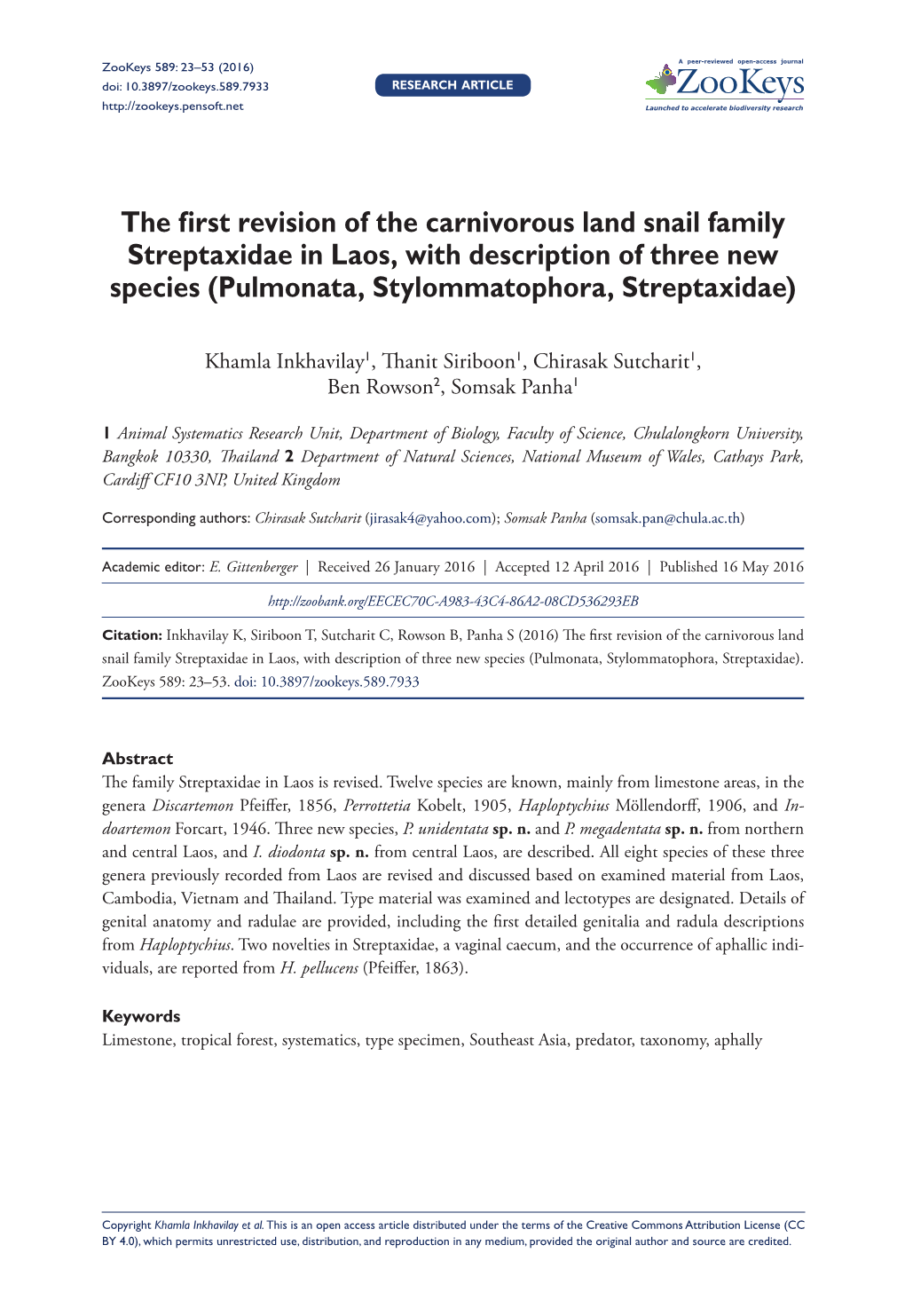 ﻿The First Revision of the Carnivorous Land Snail Family Streptaxidae In