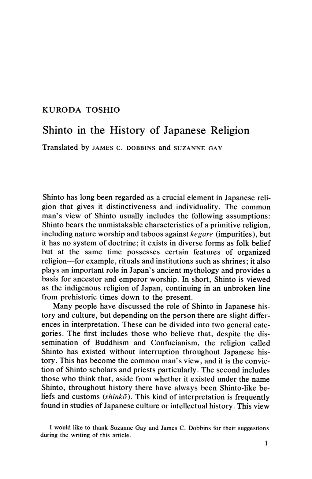 Shinto in the History of Japanese Religion