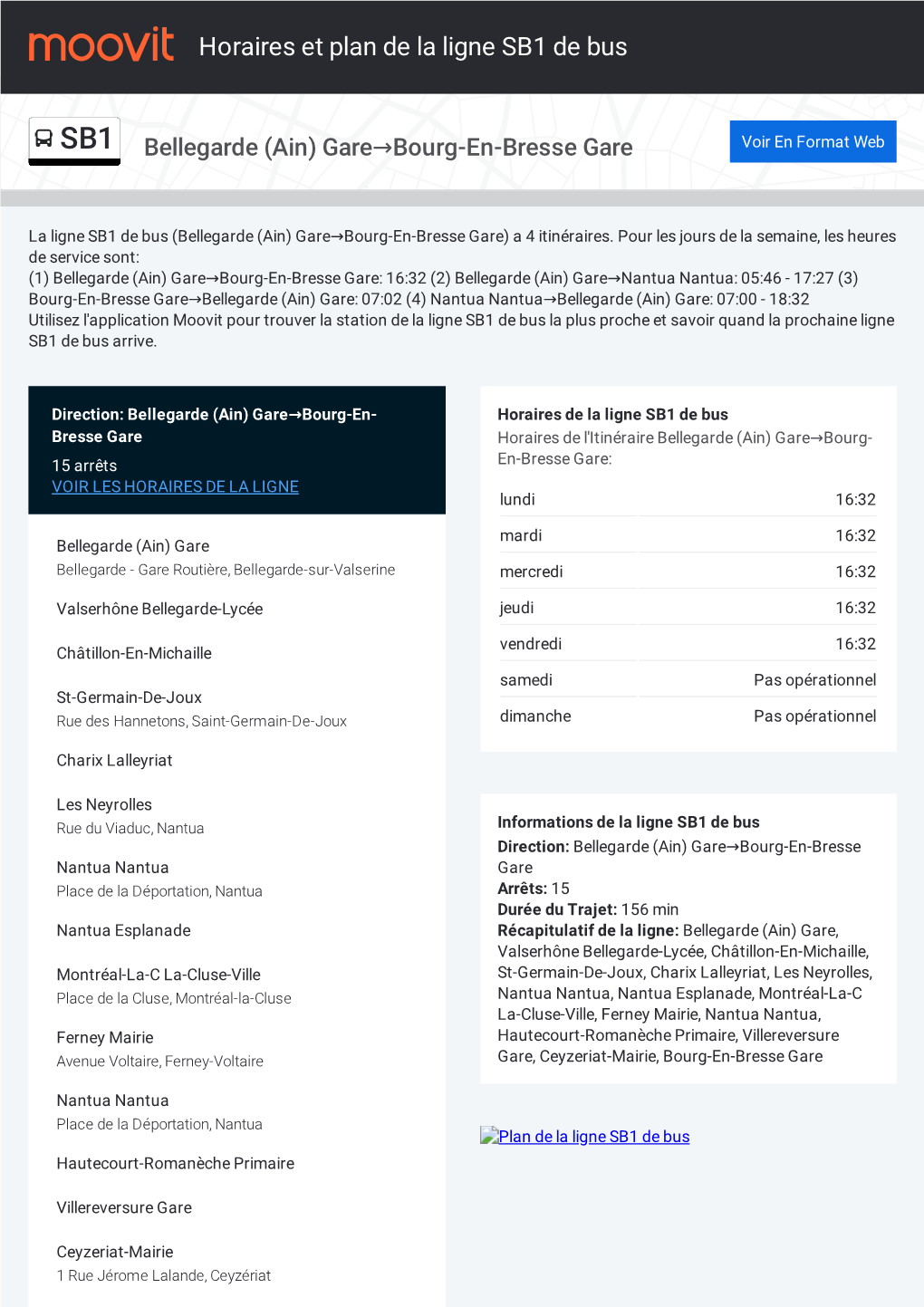 Horaires Et Trajet De La Ligne SB1 De Bus Sur Une Carte