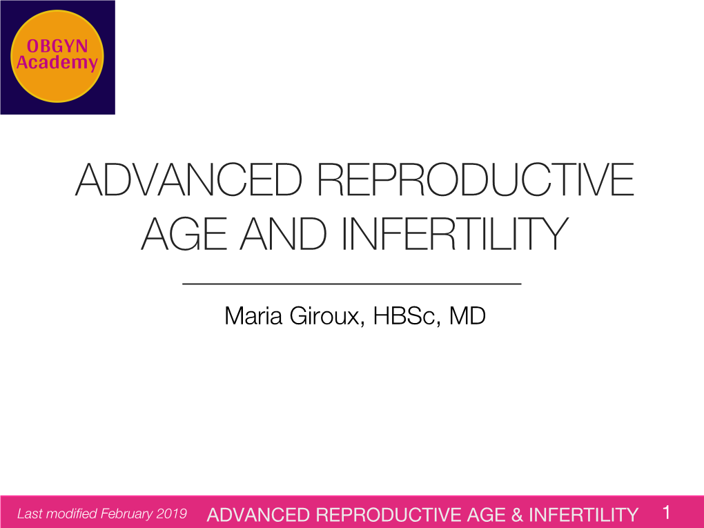 Advanced Maternal Age and Infertility Presentation