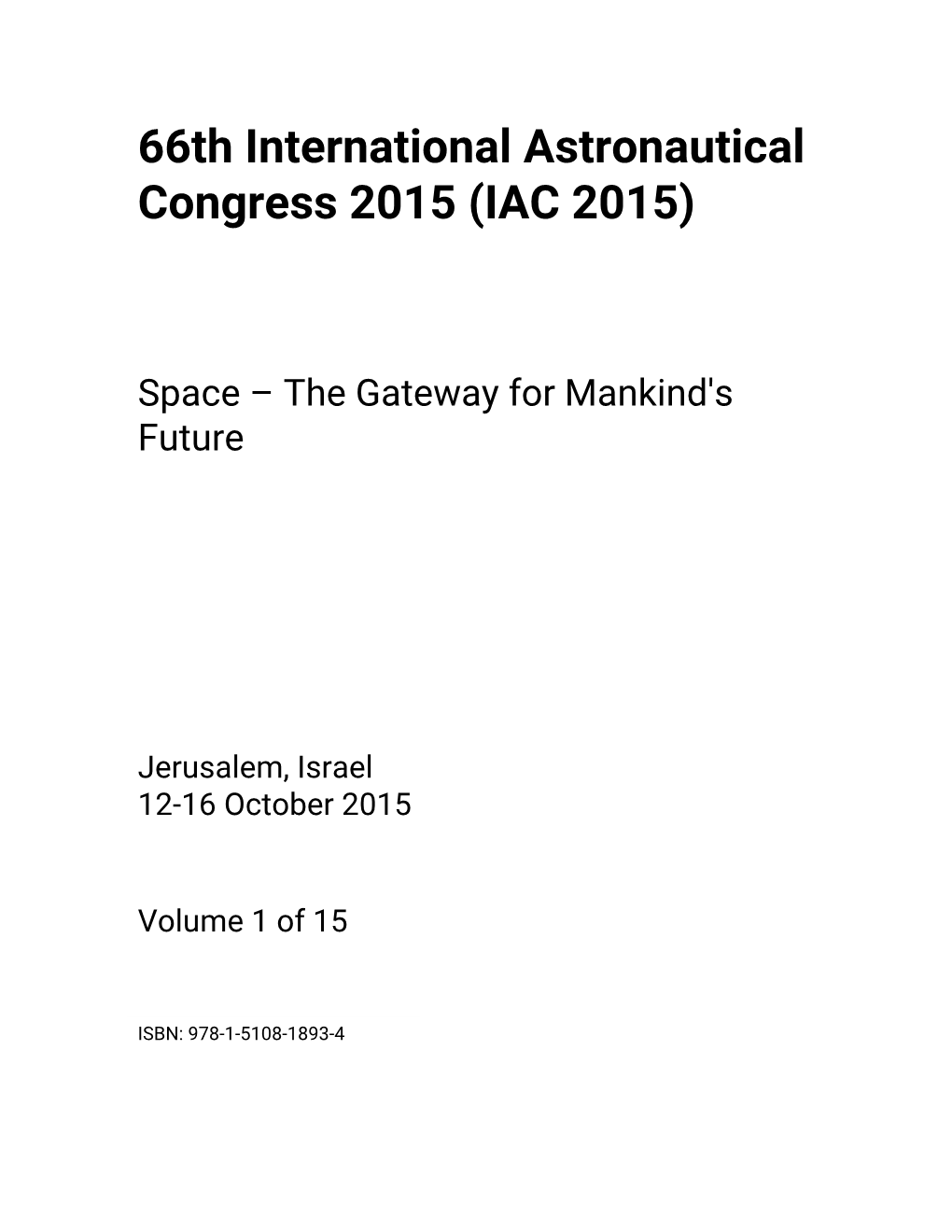 66Th International Astronautical Congress 2015