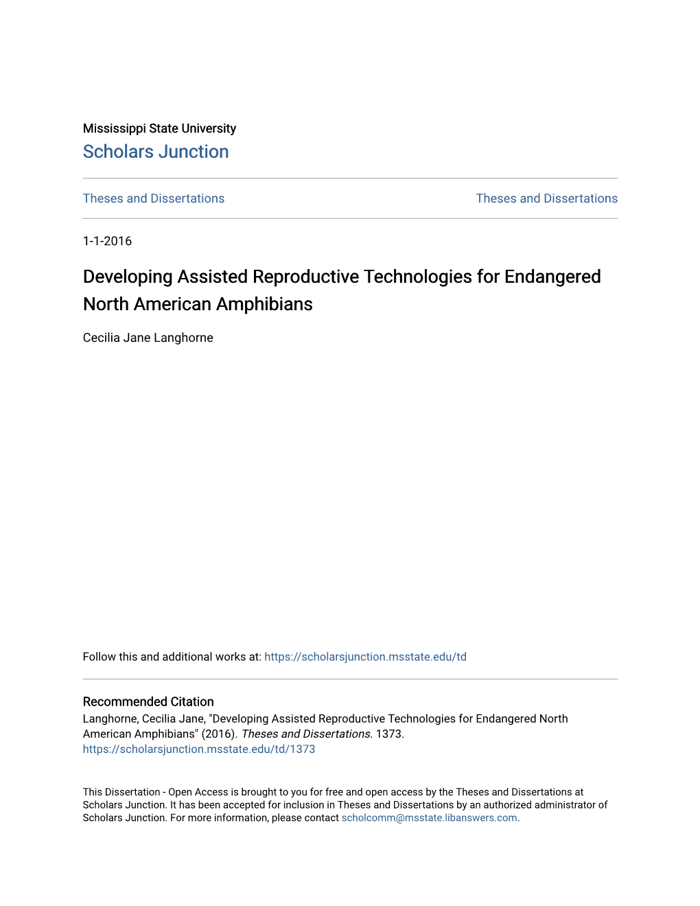 Developing Assisted Reproductive Technologies for Endangered North American Amphibians