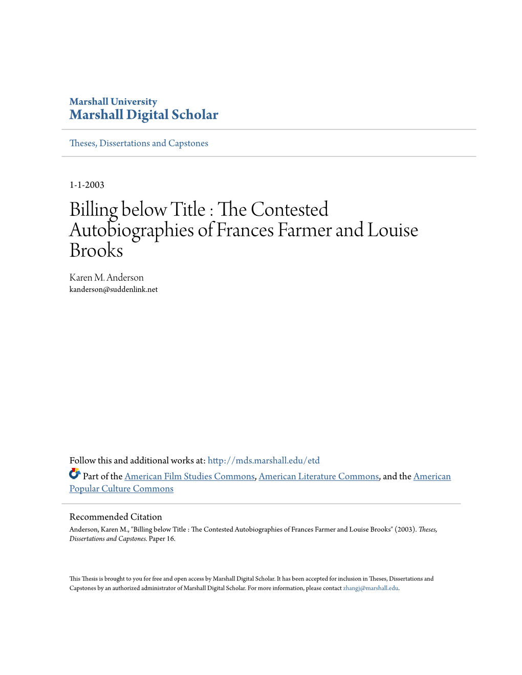 The Contested Autobiographies of Frances Farmer and Louise Brooks