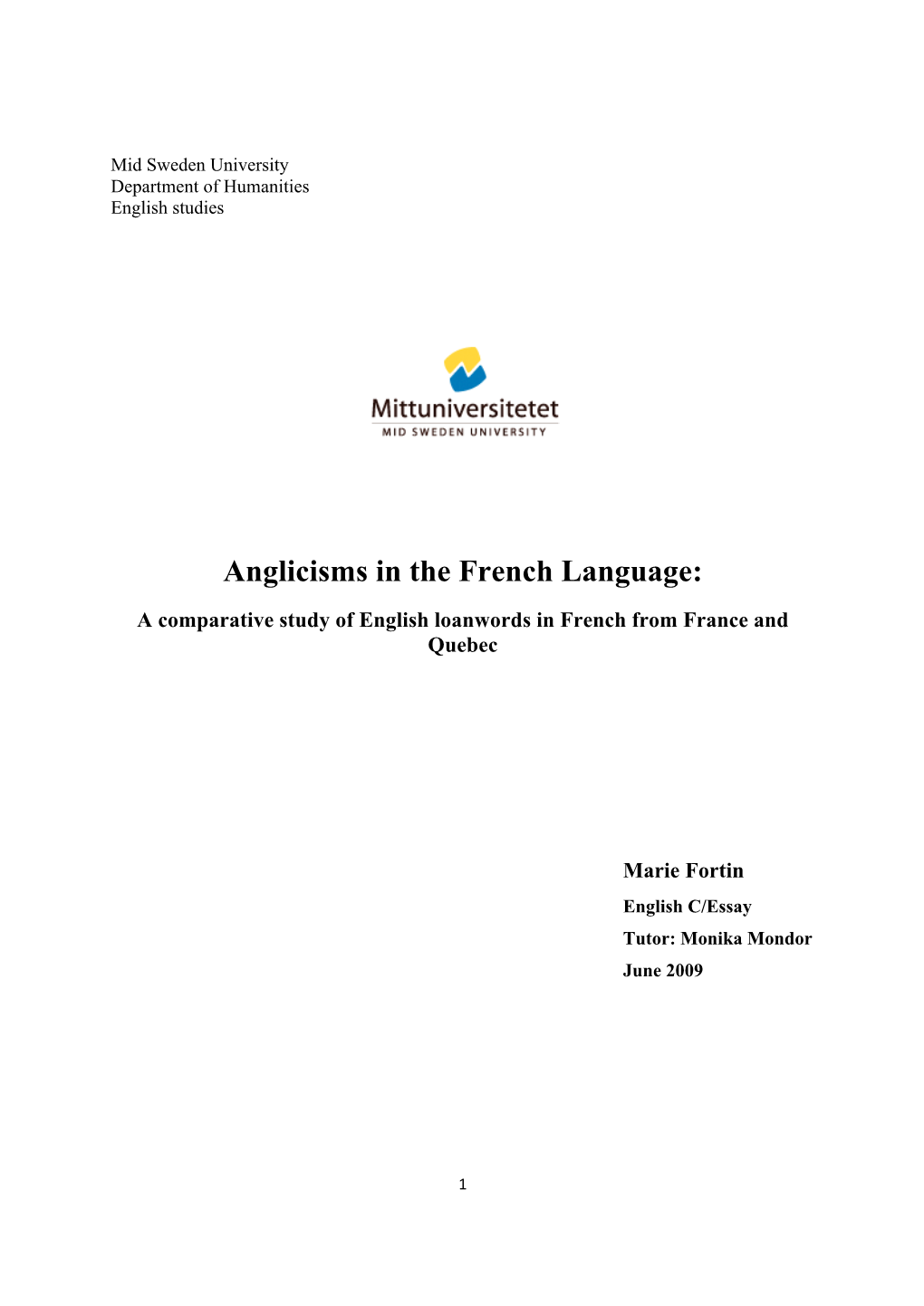 Anglicisms in the French Language