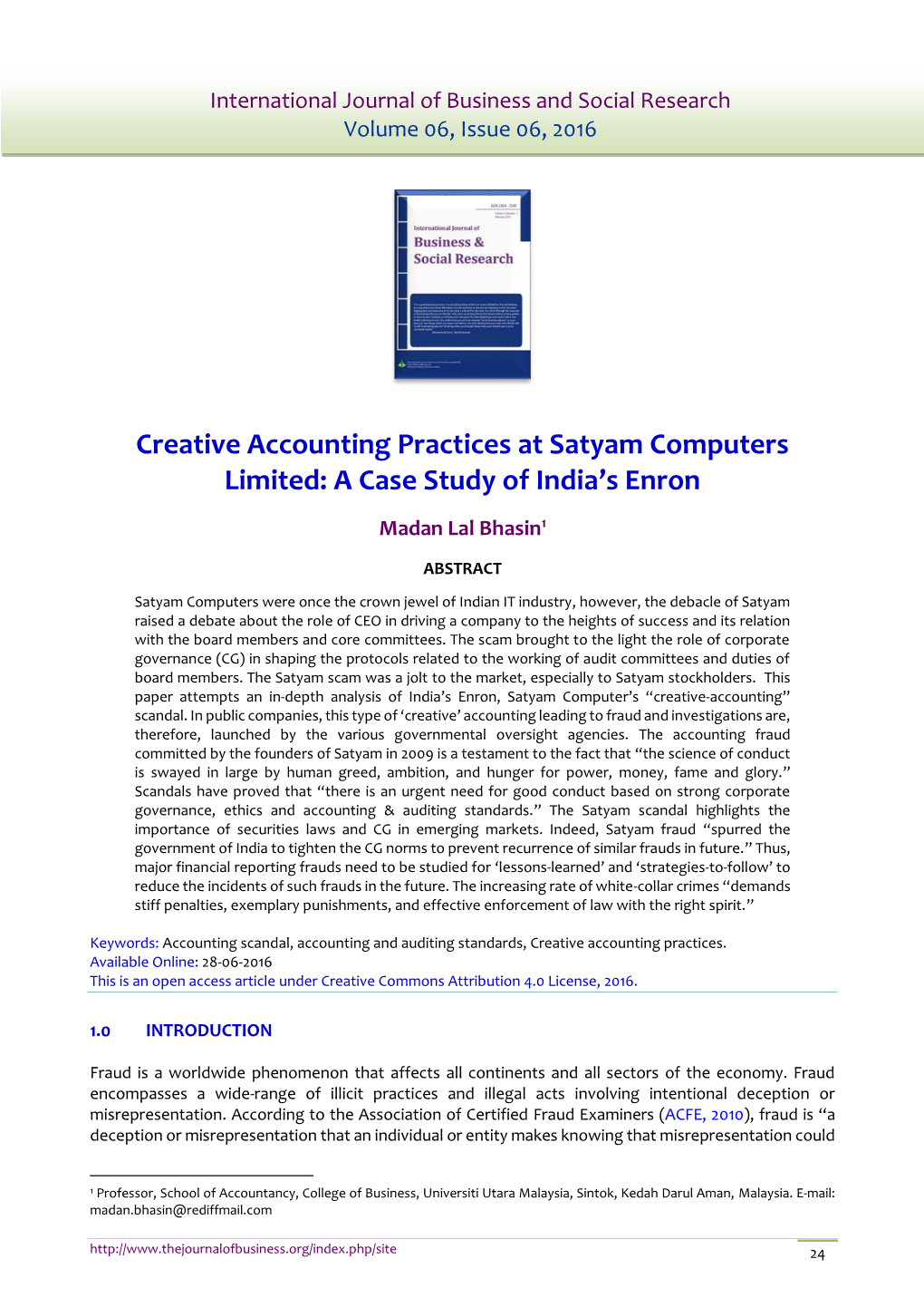 Creative Accounting Practices at Satyam Computers Limited: a Case Study of India’S Enron