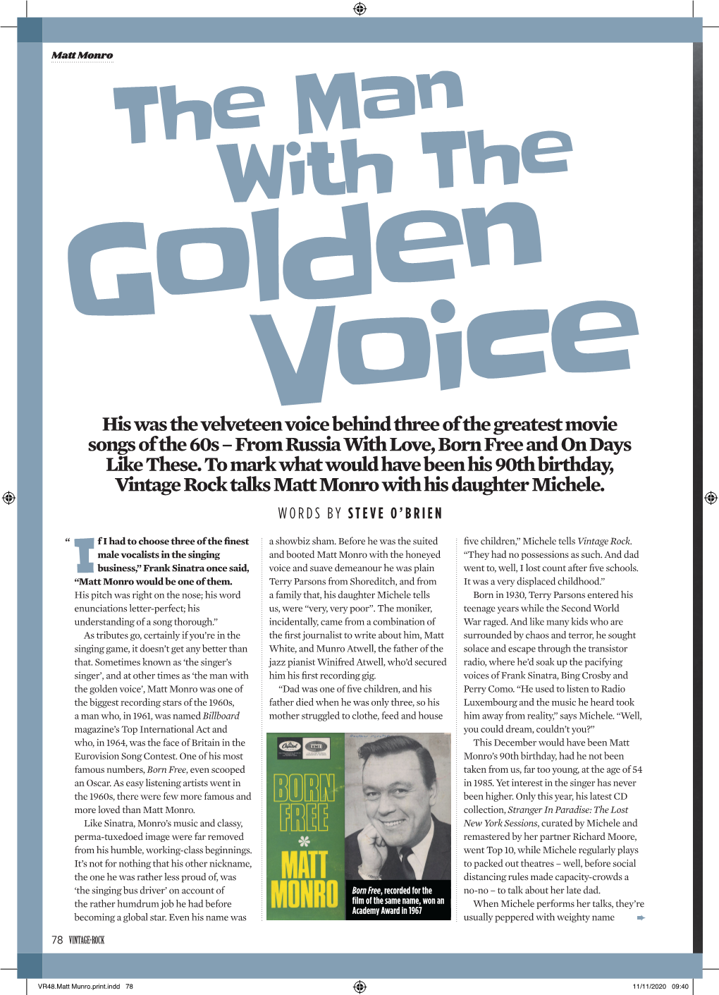 VR48.Matt Munro.Print.Indd 78 11/11/2020 09:40 Matt Monro the Man with the Golden Voice