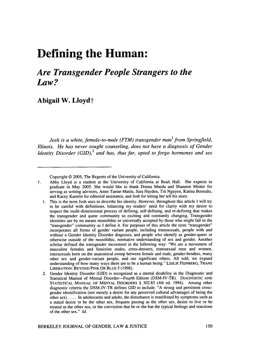 Defining the Human: Are Transgender People Strangers to the Law?