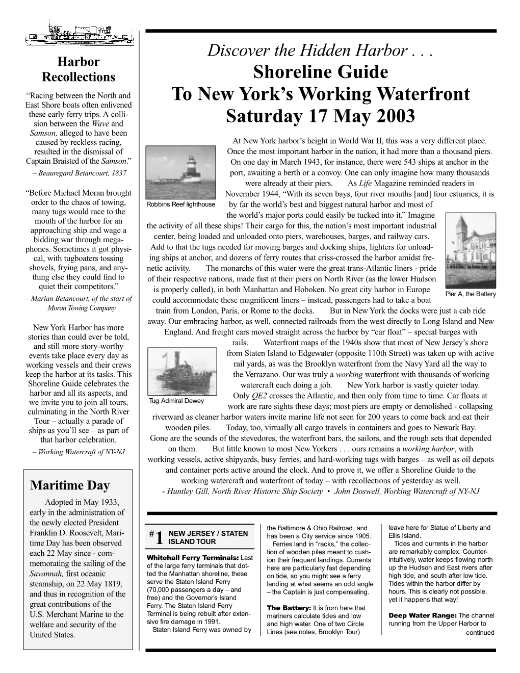 Shoreline Guide to New York's Working Waterfront Saturday 17