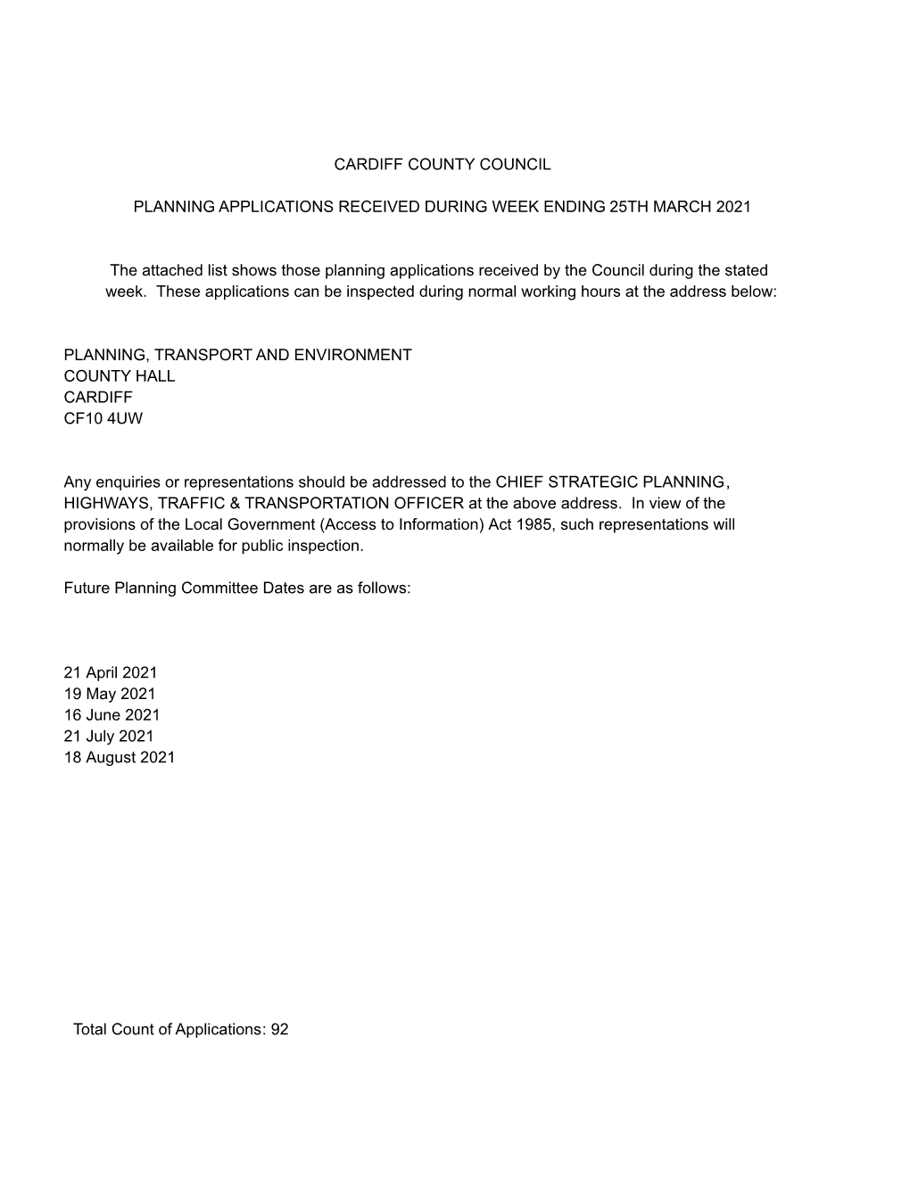 Cardiff County Council Planning Applications