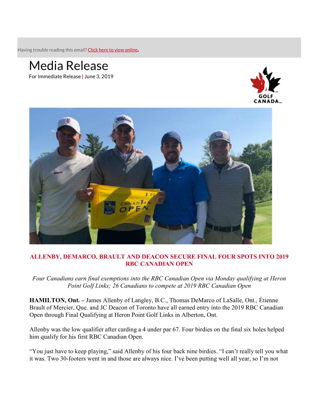 Media Release for Immediate Release | June 3, 2019