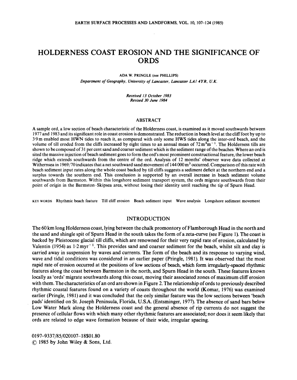 Holderness Coast Erosion and the Significance of Ords