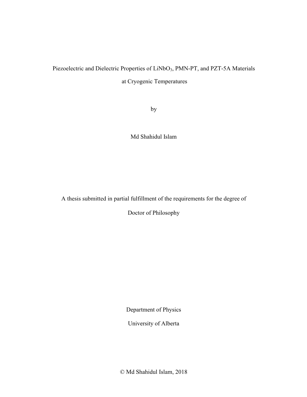 Piezoelectric and Dielectric Properties of Linbo3, PMN-PT, and PZT-5A Materials