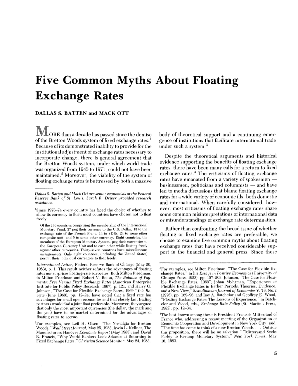 Five Common Myths About Floating Exchange Rates