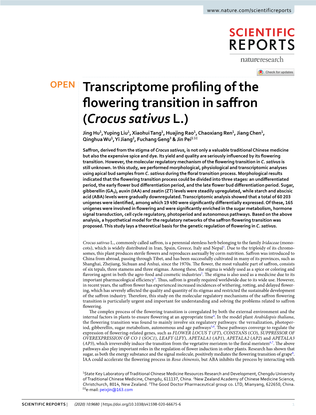 Transcriptome Profiling of the Flowering Transition in Saffron