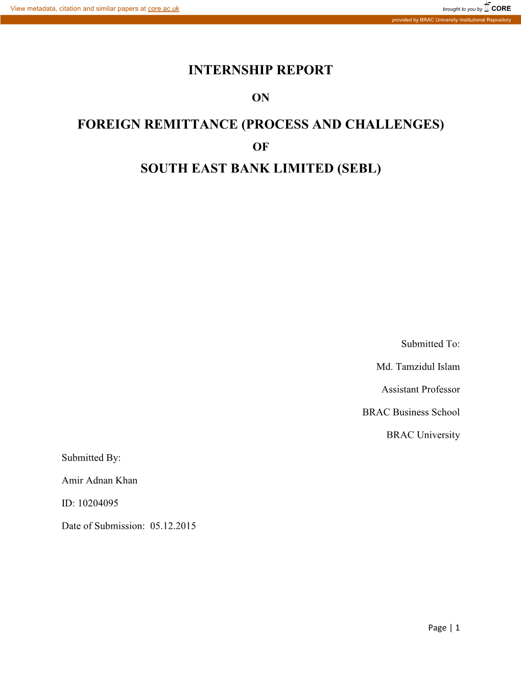 Internship Report Foreign Remittance