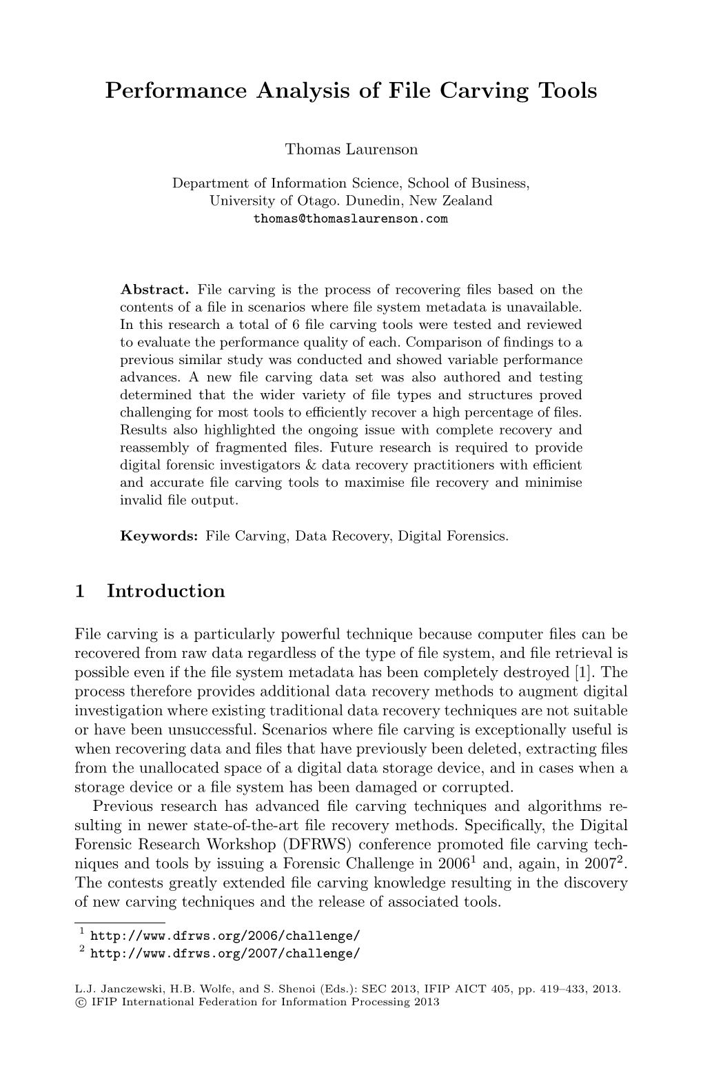 Performance Analysis of File Carving Tools