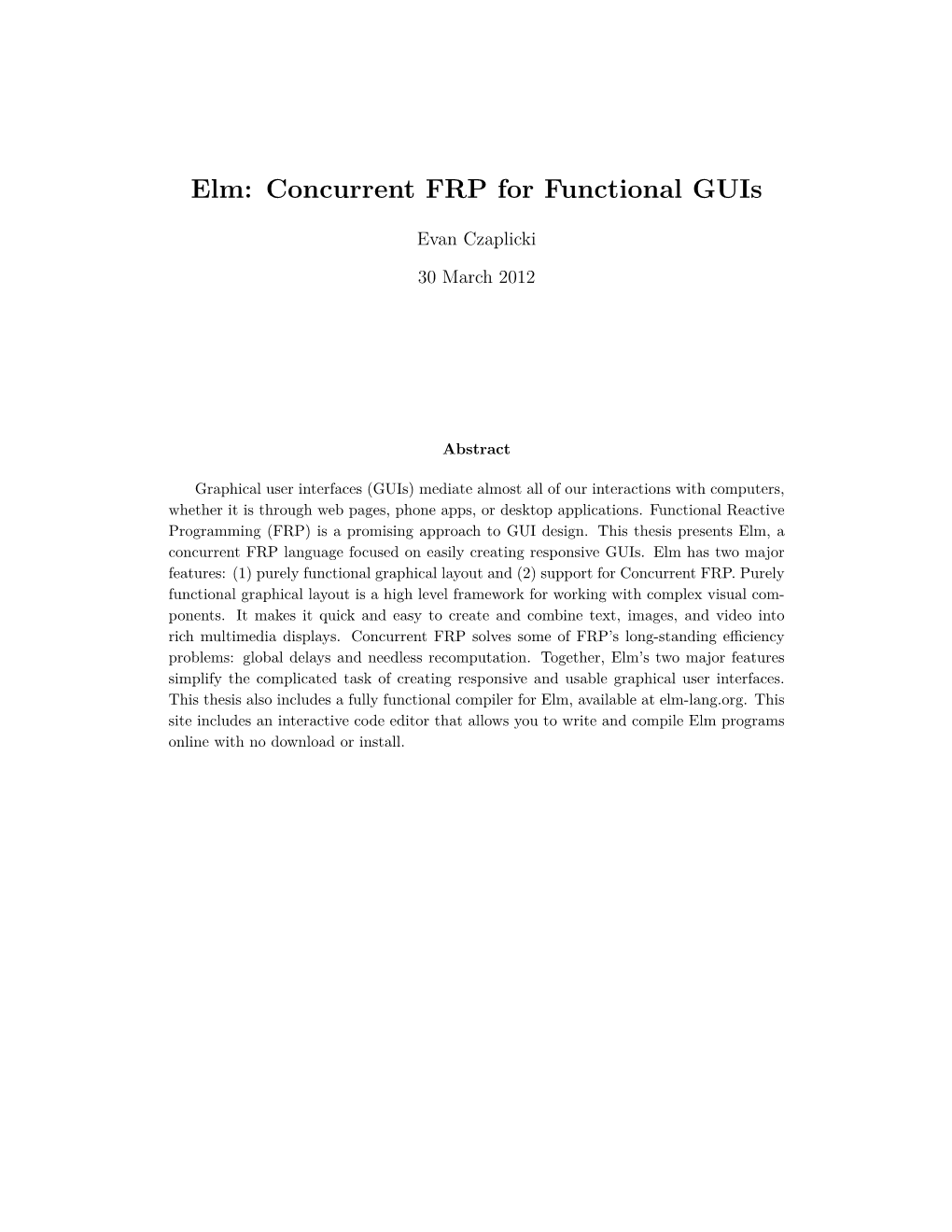 Concurrent FRP for Functional Guis