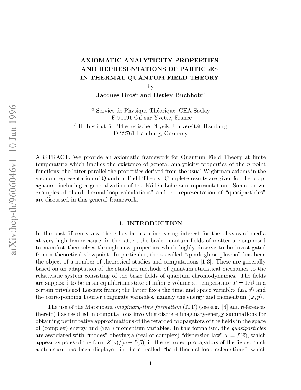 Axiomatic Analyticity Properties and Representations of Particles In