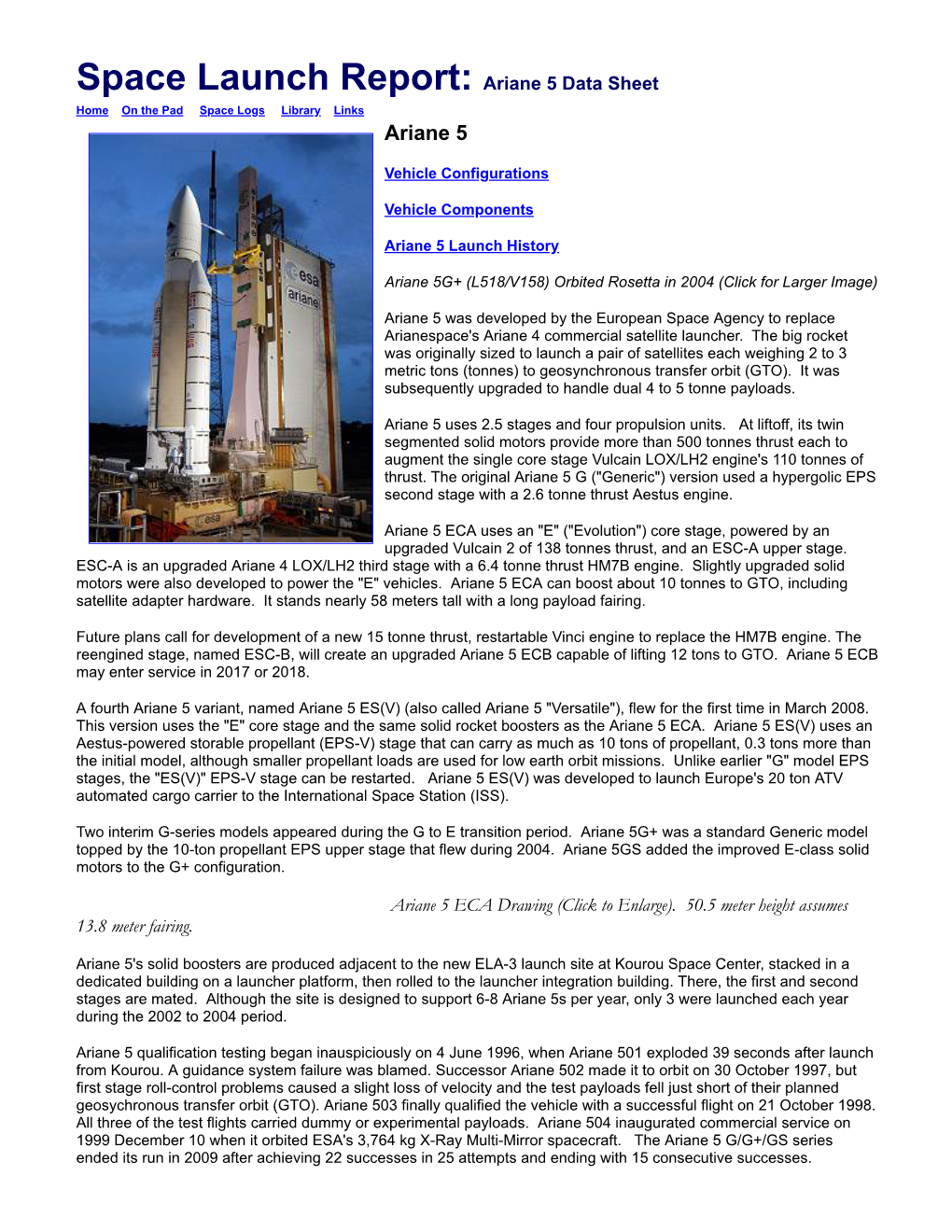 Space Launch Report Ariane 5 Data Sheet