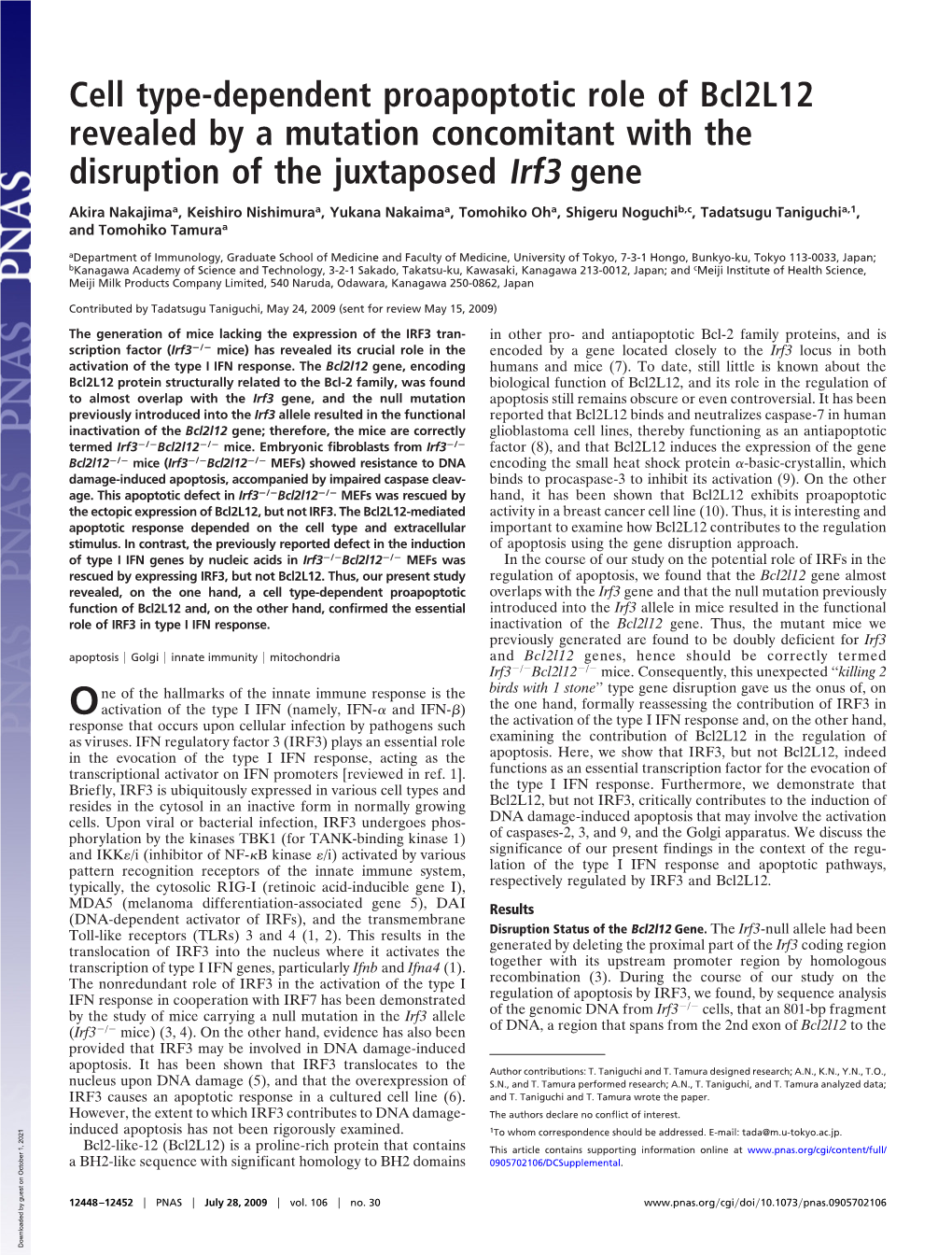 Cell Type-Dependent Proapoptotic Role of Bcl2l12 Revealed by a Mutation Concomitant with the Disruption of the Juxtaposed Irf3 Gene