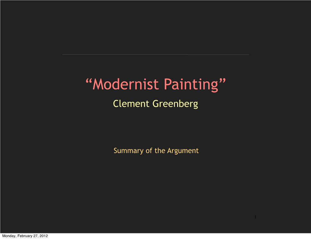 “Modernist Painting” Clement Greenberg