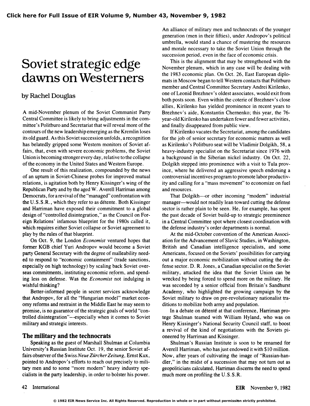 Soviet Strategic Edge Dawns on Westerners