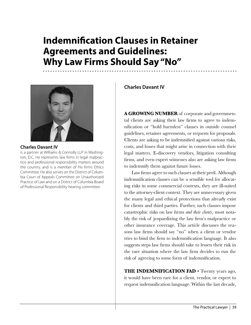 Indemnification Clauses in Retainer Agreements and Guidelines: Why Law Firms Should Say “No”