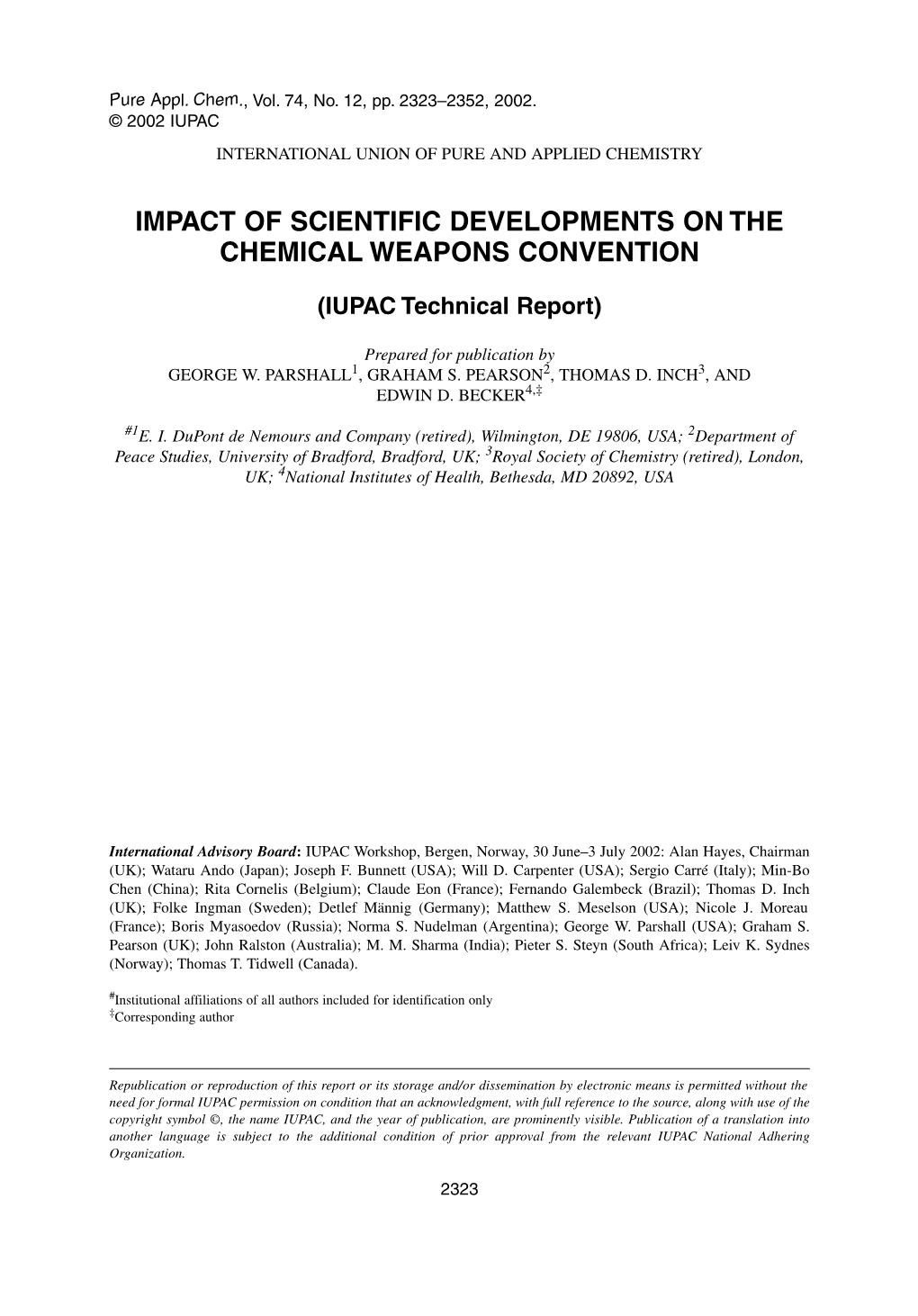 Impact of Scientific Developments on the Chemical Weapons Convention