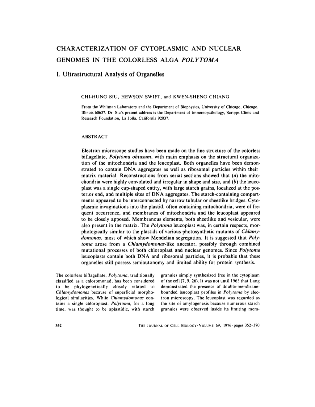 Characterization of Cytoplasmic and Nuclear Genomes in the Colorless Alga Polytoma