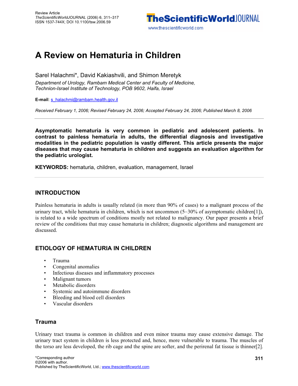 A Review on Hematuria in Children