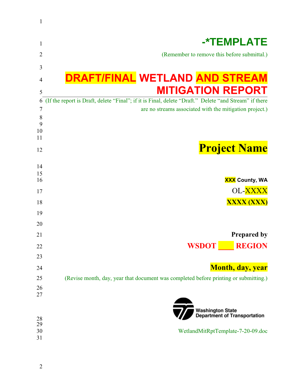 Wetland And Stream Mitigation Report Template