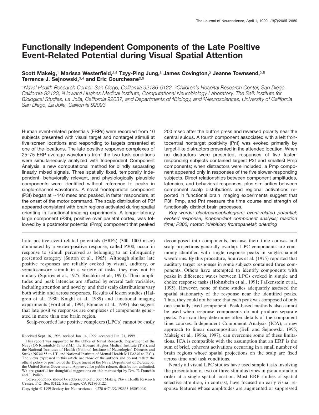 Functionally Independent Components of the Late Positive Event-Related Potential During Visual Spatial Attention