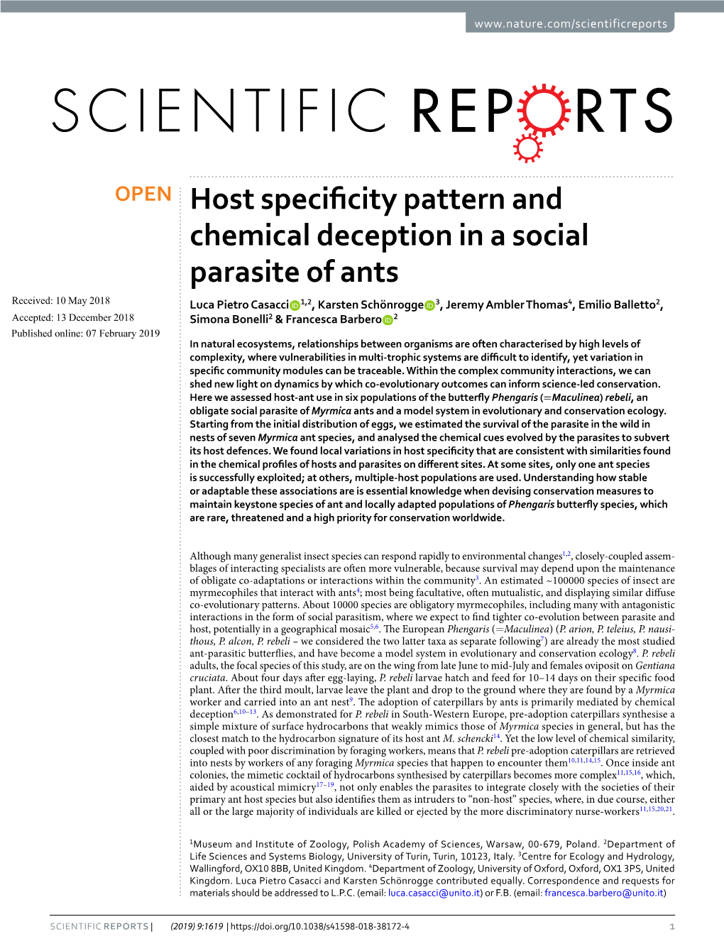 Host Specificity Pattern and Chemical Deception in a Social Parasite of Ants