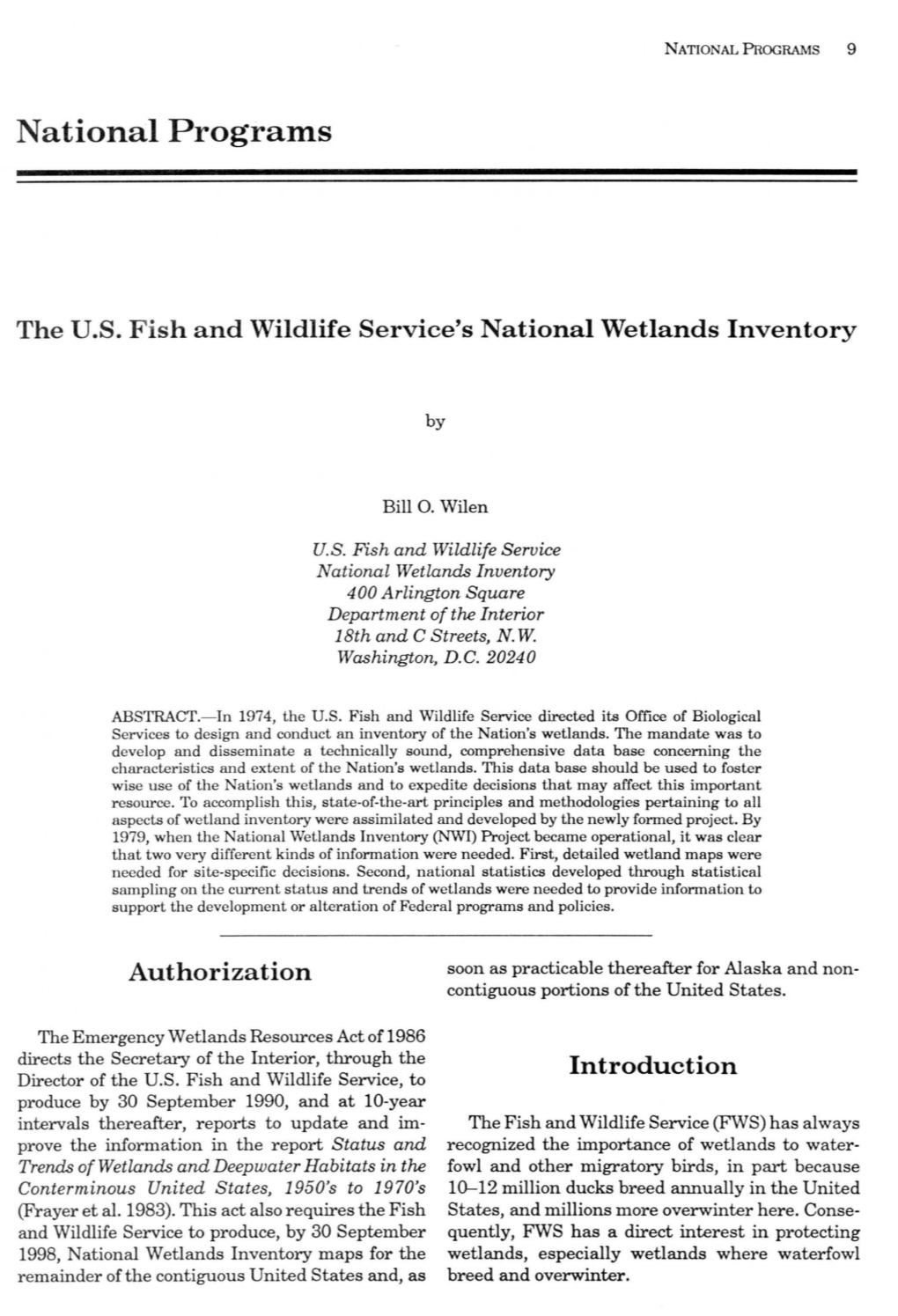[Archive] the U.S. Fish and Wildlife Service's National Wetlands Inventory