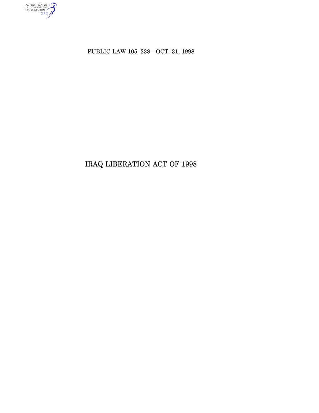 Iraq Liberation Act of 1998 112 Stat