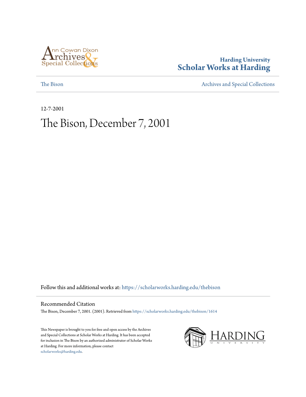 The Bison, December 7, 2001