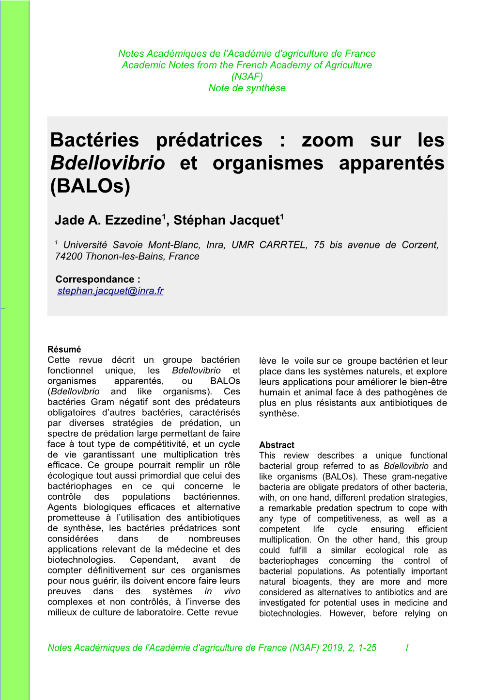 Zoom Sur Les Bdellovibrio Et Organismes Apparentés (Balos)