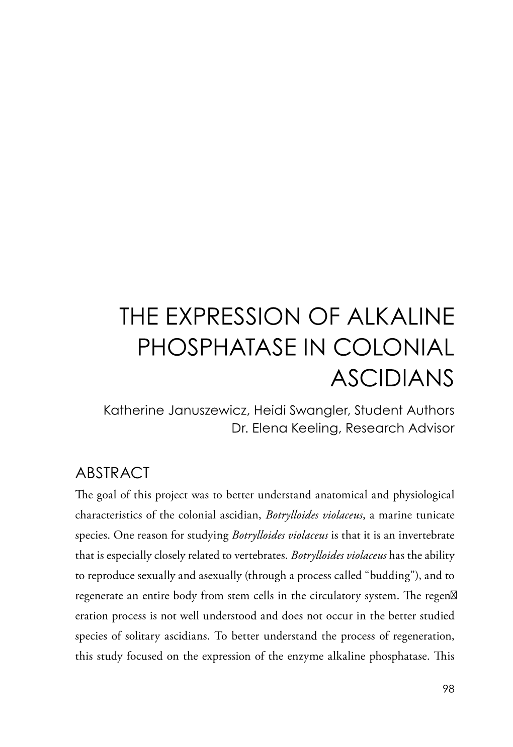 The Expression of Alkaline Phosphatase in Colonial Ascidians