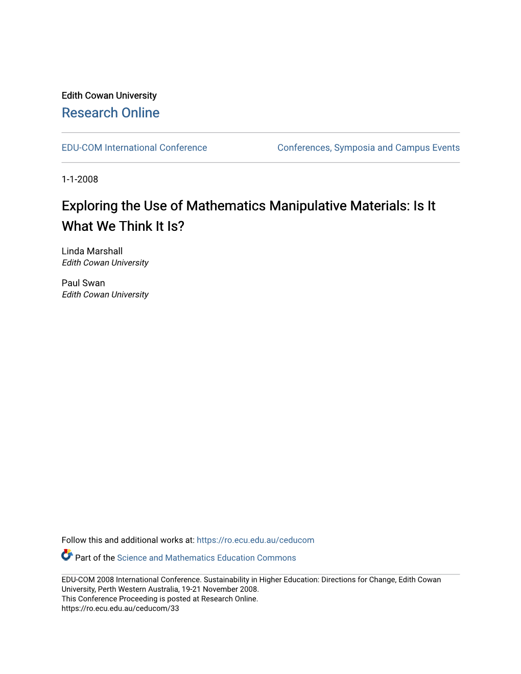 Exploring the Use of Mathematics Manipulative Materials: Is It What We Think It Is?