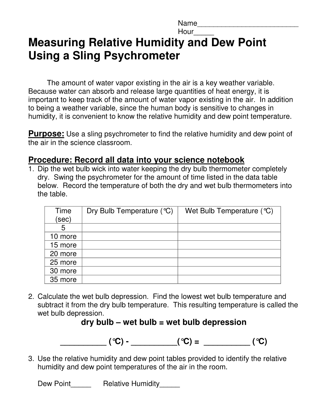 Measuring Relative Humidity and Dew Point Using a Sling Psychrometer