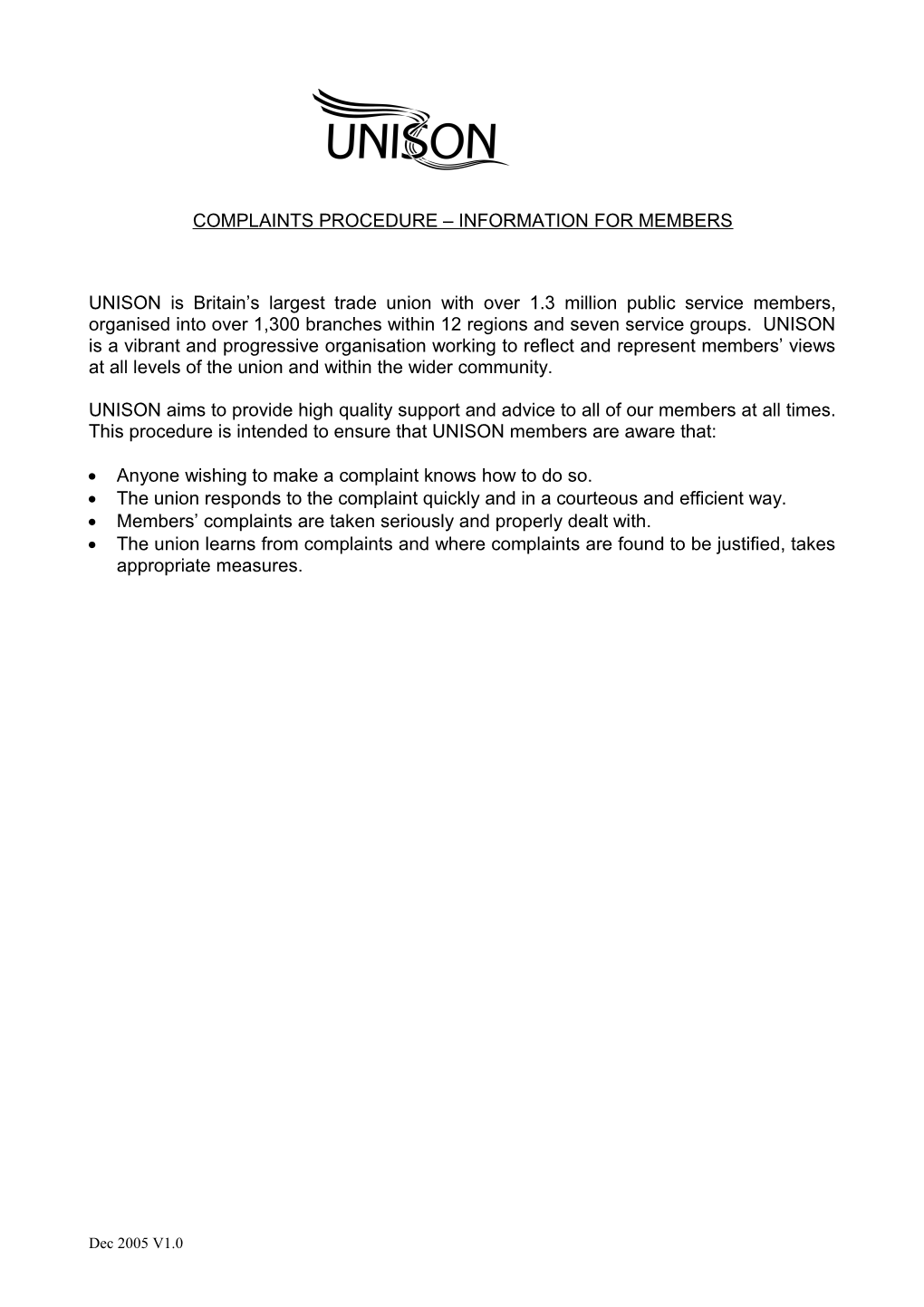 UNISON Complaints Procedure