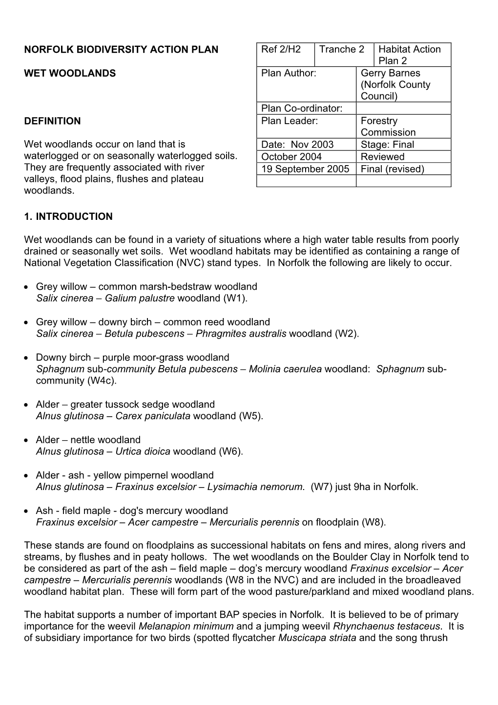 NORFOLK BIODIVERSITY ACTION PLAN Ref 2/H2 Tranche 2 Habitat