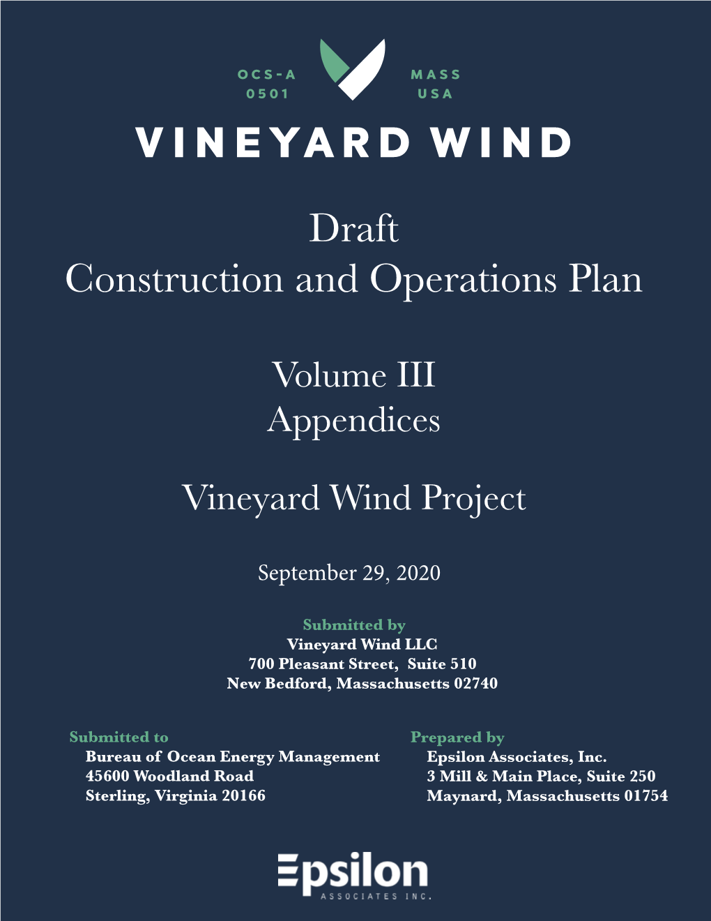 Volume III Appendices Vineyard Wind Project