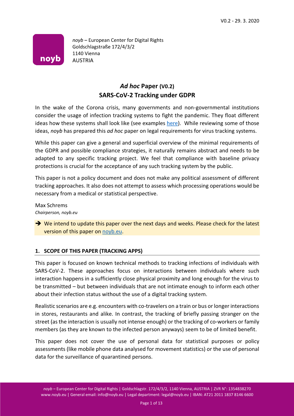 Ad Hoc Paper (V0.2) SARS-Cov-2 Tracking Under GDPR