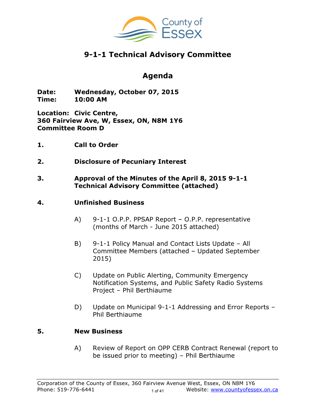 9-1-1 Technical Advisory Committee Agenda